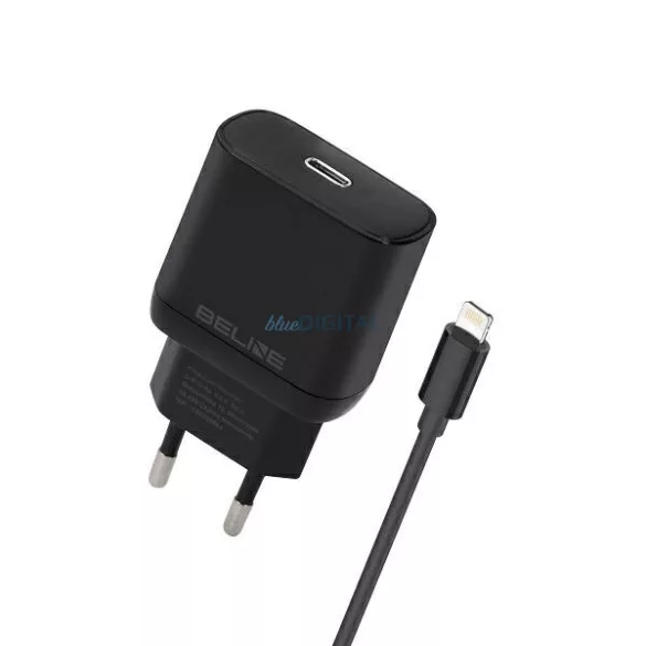 Beline töltő 1x USB-C 30 W + Lightning-kábel, fekete, PD 3.0, BLNCB30L, GaN