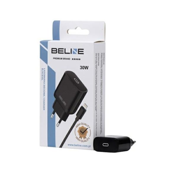 Beline BLNCB30L hálózati töltő 1xUSB-C csatlakozóval és Type-C - Lightning kábellel 30W GaN fekete