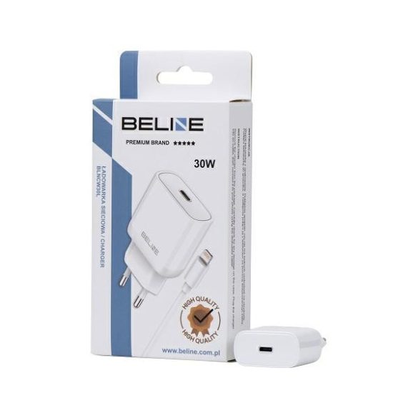 Beline BLNCW30L hálózati töltő 1xUSB-C csatlakozóval és Type-C - Lightning kábellel 30W GaN fehér