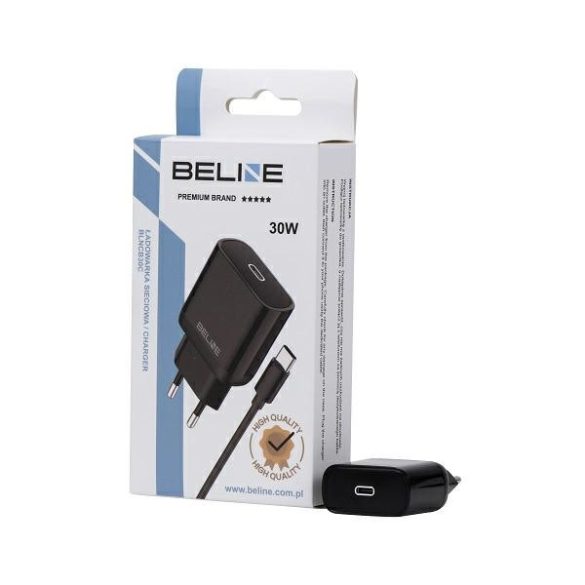 Beline BLNCB30C hálózati töltő 1xUSB-C csatlakozóval és Type-C - Type-C kábellel 30W GaN fekete