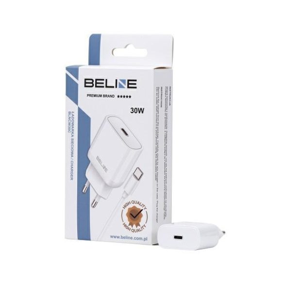 Beline BLNCW30C hálózati töltő 1xUSB-C csatlakozóval és Type-C - Type-C kábellel 30W GaN fehér