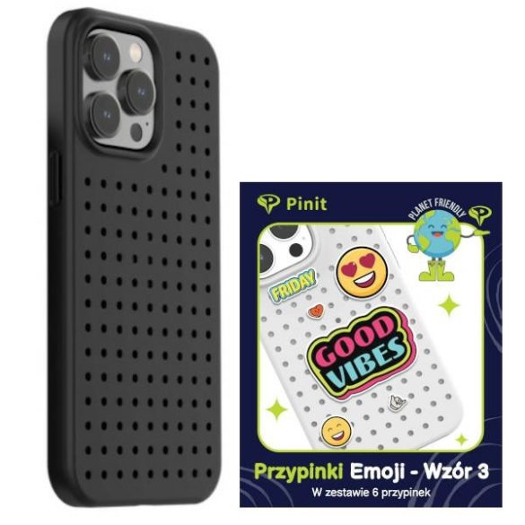 Zestaw Etui Pinit Dynamic + Emoji Pin iPhone 14 Pro Max 6.7" fekete minta 3 tok