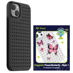   Etui Pinit Dinamikus + Virág / Pillangó Pin iPhone 14 6.1" fekete minta 1 tok