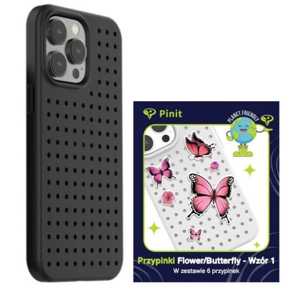 Zestaw Etui Pinit Dynamic + Virág/pillangó Pin iPhone 14 Pro Max 6.7" fekete minta 1 tok