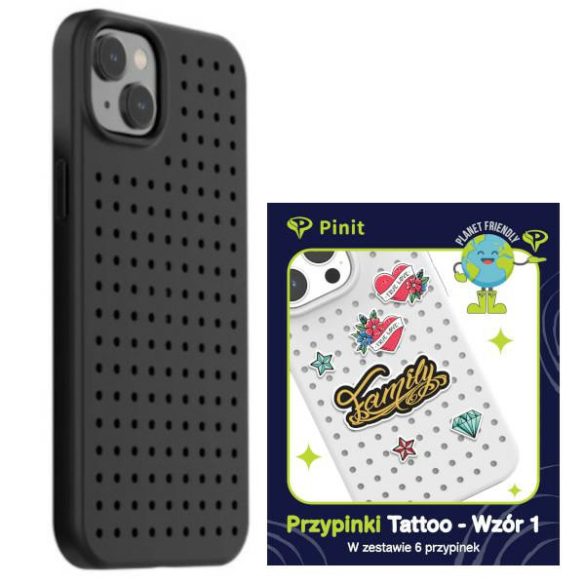 Etui Pinit Dynamic + Tattoo Pin iPhone 14 / 15 / 13 6.1" fekete minta 1 tok