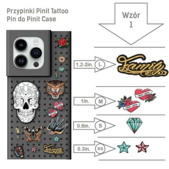 Etui Pinit Dynamic + Tattoo Pin iPhone 14 / 15 / 13 6.1" fekete minta 1 tok