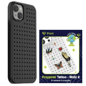 Etui Pinit Dynamic + Tattoo Pin iPhone 14 / 15 / 13 6.1" fekete minta 2 tok