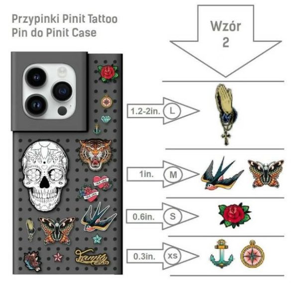 Etui Pinit Dynamic + Tattoo Pin iPhone 14 / 15 / 13 6.1" fekete minta 2 tok