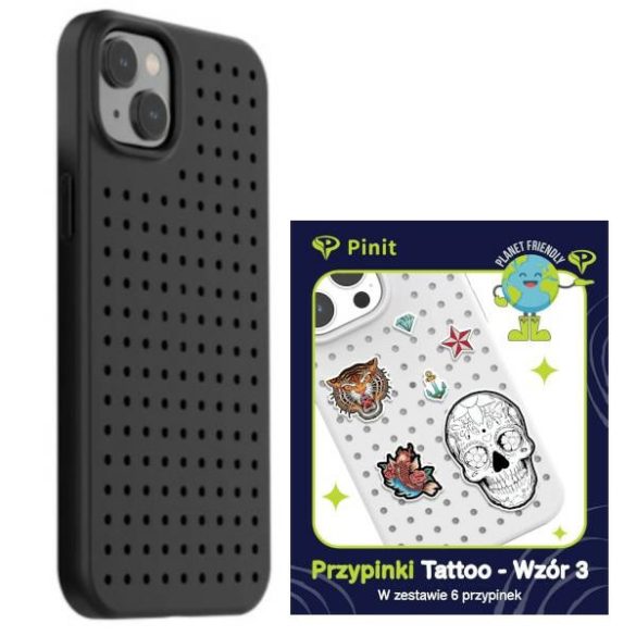 Etui Pinit Dynamic + Tattoo Pin iPhone 14 / 15 / 13 6.1" fekete minta 3 tok