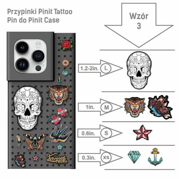Etui Pinit Dynamic + Tattoo Pin iPhone 14 / 15 / 13 6.1" fekete minta 3 tok