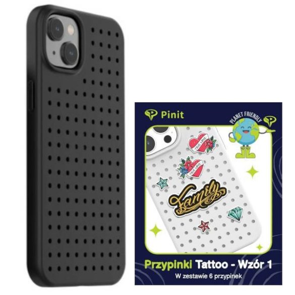 Etui Pinit Dynamic + Tattoo Pin iPhone 14 Plus / 15 Plus 6.7" fekete minta 1 tok