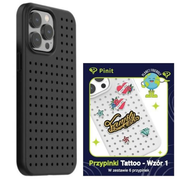 Zestaw Etui Pinit Dynamic + Tattoo Pin iPhone 14 Pro Max 6.7" fekete minta 1 tok