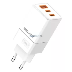   Beline töltő 2x USB-C + 1x USB 65 W, fehér (csak a fej) PD 3.0 + QC 3.0 BLN3CW65 GaN