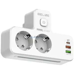 Beline elosztó LED háttérvilágítással 2xUSB-A/USB-C/2xAC - fehér