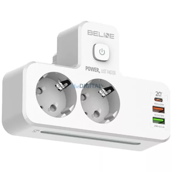 Beline elosztó LED háttérvilágítással 2xUSB-A/USB-C/2xAC - fehér