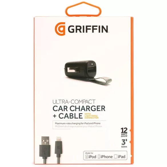 Griffin GC39940 autós töltő 1xUSB-A csatlakozással és USB-A - Lightning kábellel 2.4A 12W MFi - fekete
