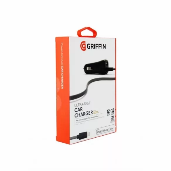 Griffin GC39941-2 autós töltő 1xUSB-A csatlakozóval és rögzített Lightning kábellel 2.4A, 12W