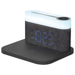 Proove Day & Night 3az1-ben éjjeli lámpa + ébresztőóra LED 1200mAh 3W, 15W indukciós töltés - sötétszürke