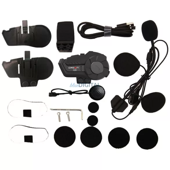 Crown C20 Bluetooth 5.1 motorkerékpár-kommunikációs rendszer, fekete