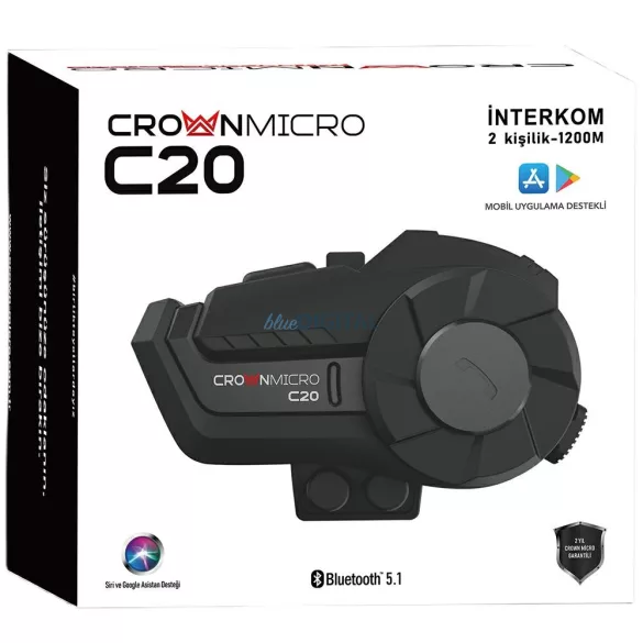 Crown C20 Bluetooth 5.1 motorkerékpár-kommunikációs rendszer, fekete