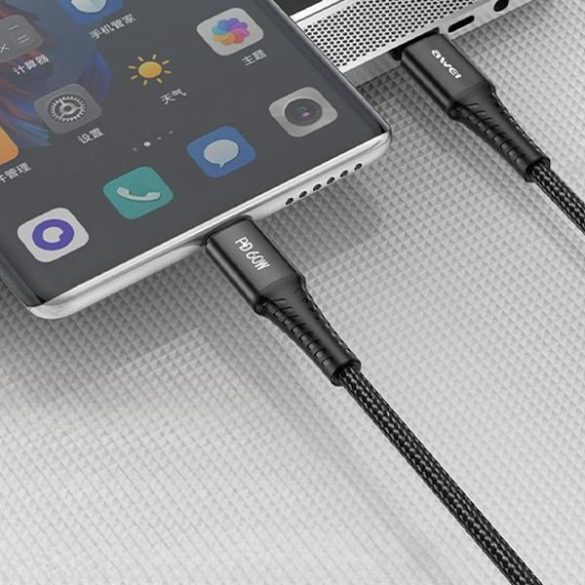 AWEI USB-C-ről USB-C 60W-os kábel CL-111T fekete