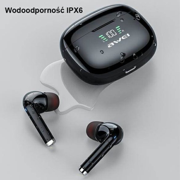 AWEI sport fejhallgató Bluetooth 5.2 TA8 TWS + dokkolóállomás fekete