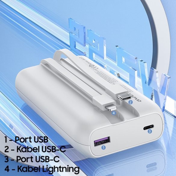 AWEI PowerBank P169K 20000mAh 22.5W fekete kijelző + kable PD/Lightning