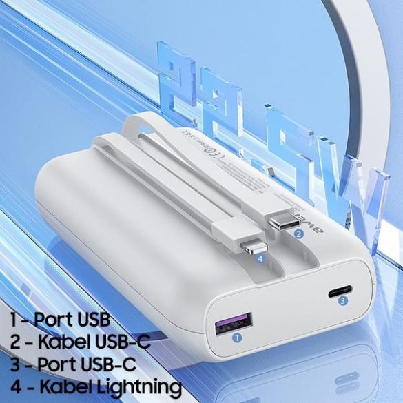 AWEI PowerBank P169K 20000mAh 22.5W fekete kijelző + kable PD/Lightning