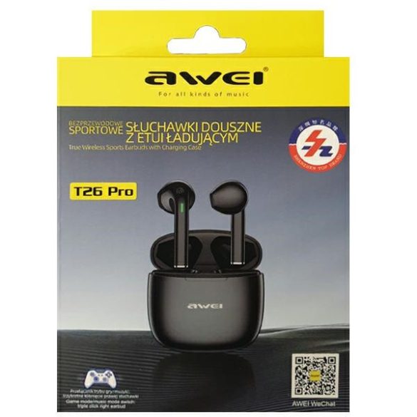 AWEI fülhallgató Bluetooth 5.3 T26 Pro TWS + dokkoló állomás fekete