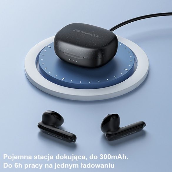 AWEI fülhallgató Bluetooth 5.3 T66 TWS + dokkoló állomás fekete