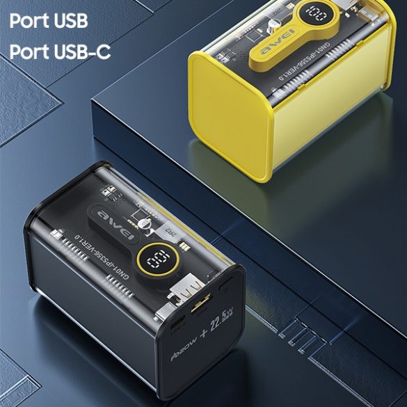AWEI PowerBank P180K 20000mAh 22.5W fekete USB/PD + kijelző