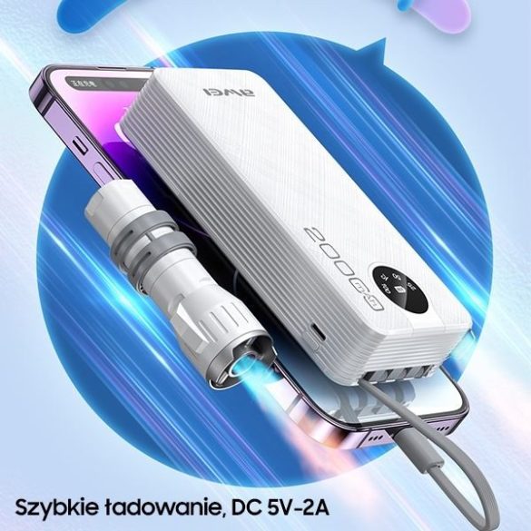 AWEI PowerBank P134K 20000mAh fekete kijelző + kable USB/PD/Lightning/MicroUSB