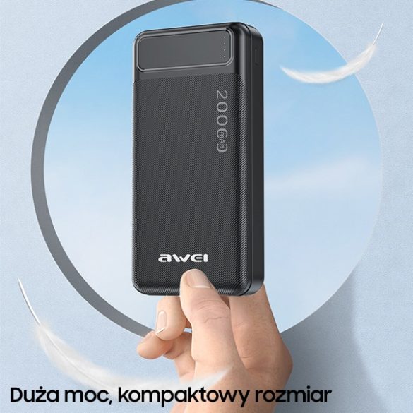 AWEI PowerBank P6K 20000mAh fekete 2xUSB/PD/Micro-USB