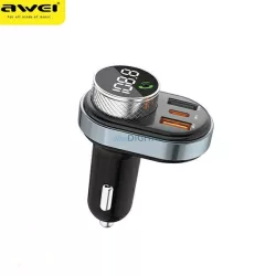   AWEI C-843 kihangosító-készlet FM-adóval, Bluetooth 5.0-val, MP3-lejátszással, 1xUSB + 1xUSB-C csatlakozóval, fekete
