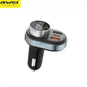 AWEI C-843 kihangosító-készlet FM-adóval, Bluetooth 5.0-val, MP3-lejátszással, 1xUSB + 1xUSB-C csatlakozóval, fekete
