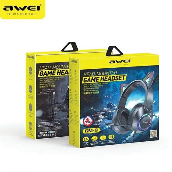 AWEI fülhallgató GM-9 gaming mikrofonnal fekete