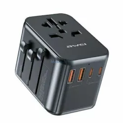   AWEI hálózati adapter 2xUSB+3xUSB-C C-39 35 W 4 az 1-ben univerzális utazó GaN-töltő (US/AU/EU/UK), fekete