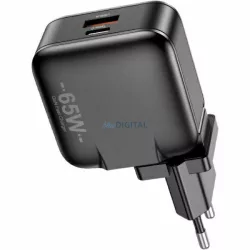 AWEI PD55-EU 65 W-os USB + USB-C-s töltő, fekete, GaN