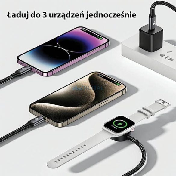 AWEI W23 Type-C/Lightning/Apple Watch töltőkábel 100W/10W/2.5W - fekete