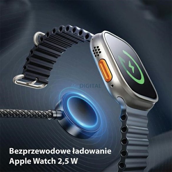 AWEI W23 Type-C/Lightning/Apple Watch töltőkábel 100W/10W/2.5W - fekete