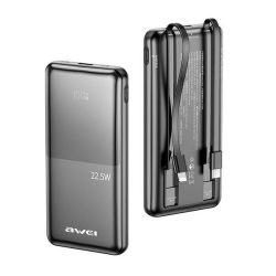   AWEI P76K PowerBank 10000 mAh 22.5 W digitális kijelzővel - fekete