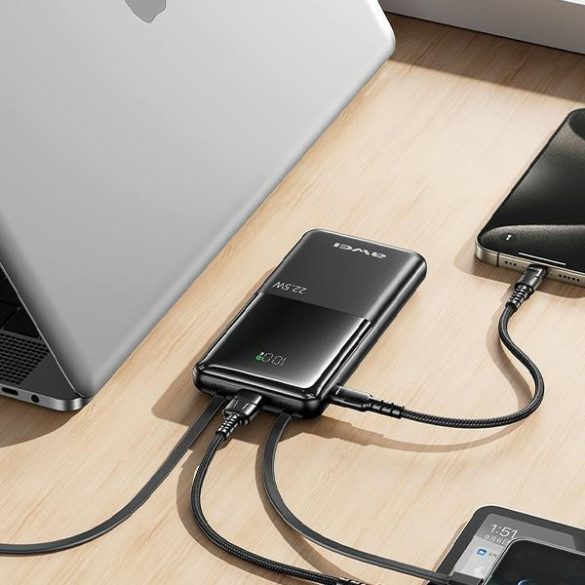 AWEI P76K PowerBank 10000 mAh 22.5 W digitális kijelzővel - fekete