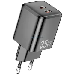   AWEI PD65-EU 35 W-os, 2x USB-C-vel ellátott, fekete GaN-töltő