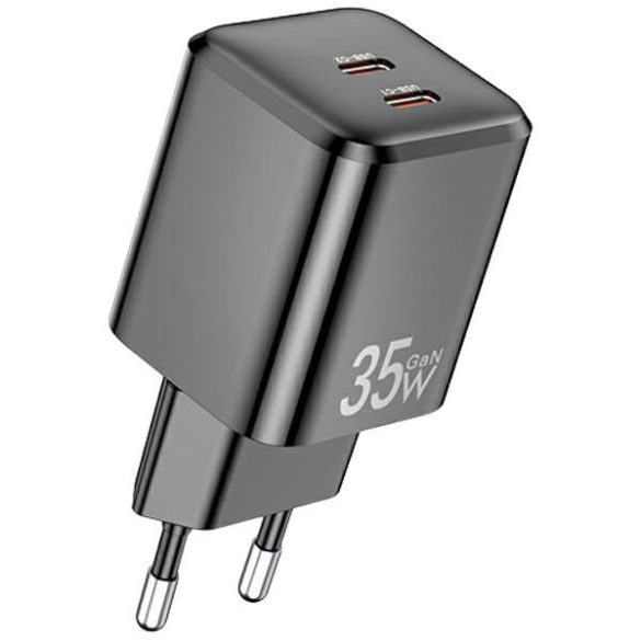 AWEI PD65-EU hálózati töltő 2xUSB-C csatlakozással 35W GaN - fekete