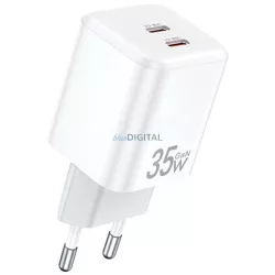   AWEI PD65-EU 35 W-os, 2x USB-C-vel ellátott, fehér GaN-töltő