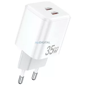 AWEI PD65-EU 35 W-os, 2x USB-C-vel ellátott, fehér GaN-töltő