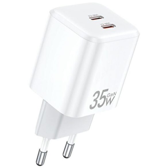 AWEI PD65-EU hálózati töltő 2xUSB-C csatlakozással 35W GaN - fehér