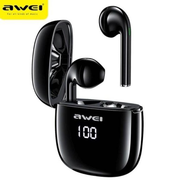 AWEI Bluetooth fülhallgató 5.0 T28P TWS + dokkolóállomás fekete