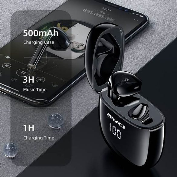 AWEI Bluetooth fülhallgató 5.0 T28P TWS + dokkolóállomás fekete