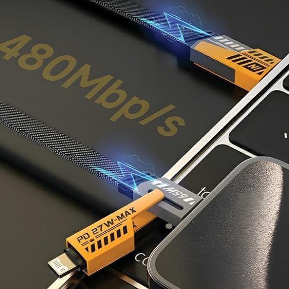 AWEI CL-226 USB-A/Type-C - Lightning/Type-C kábel 1.2m 65W - fekete